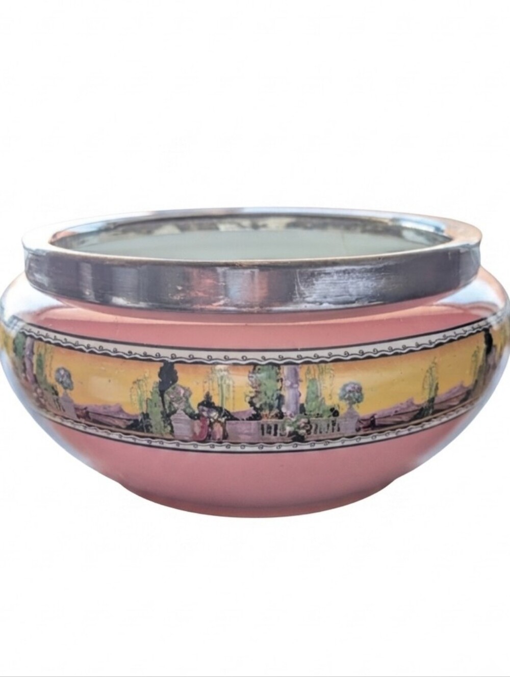 Rare Antique 1930s Royal Winton Grimwades "Roman Garden" Art Deco Bowl Pink